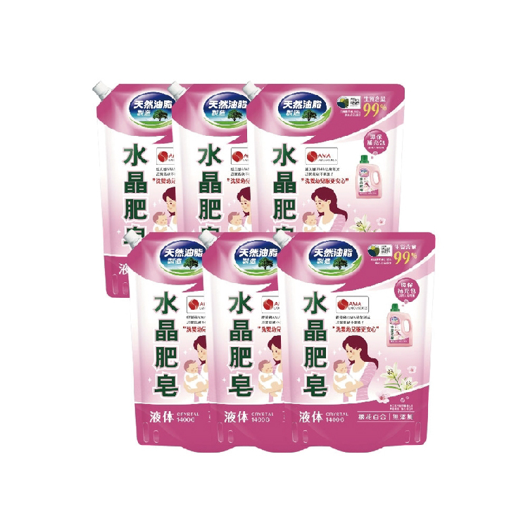 櫻花百合洗衣液體皂1400g補充包X6(箱購)