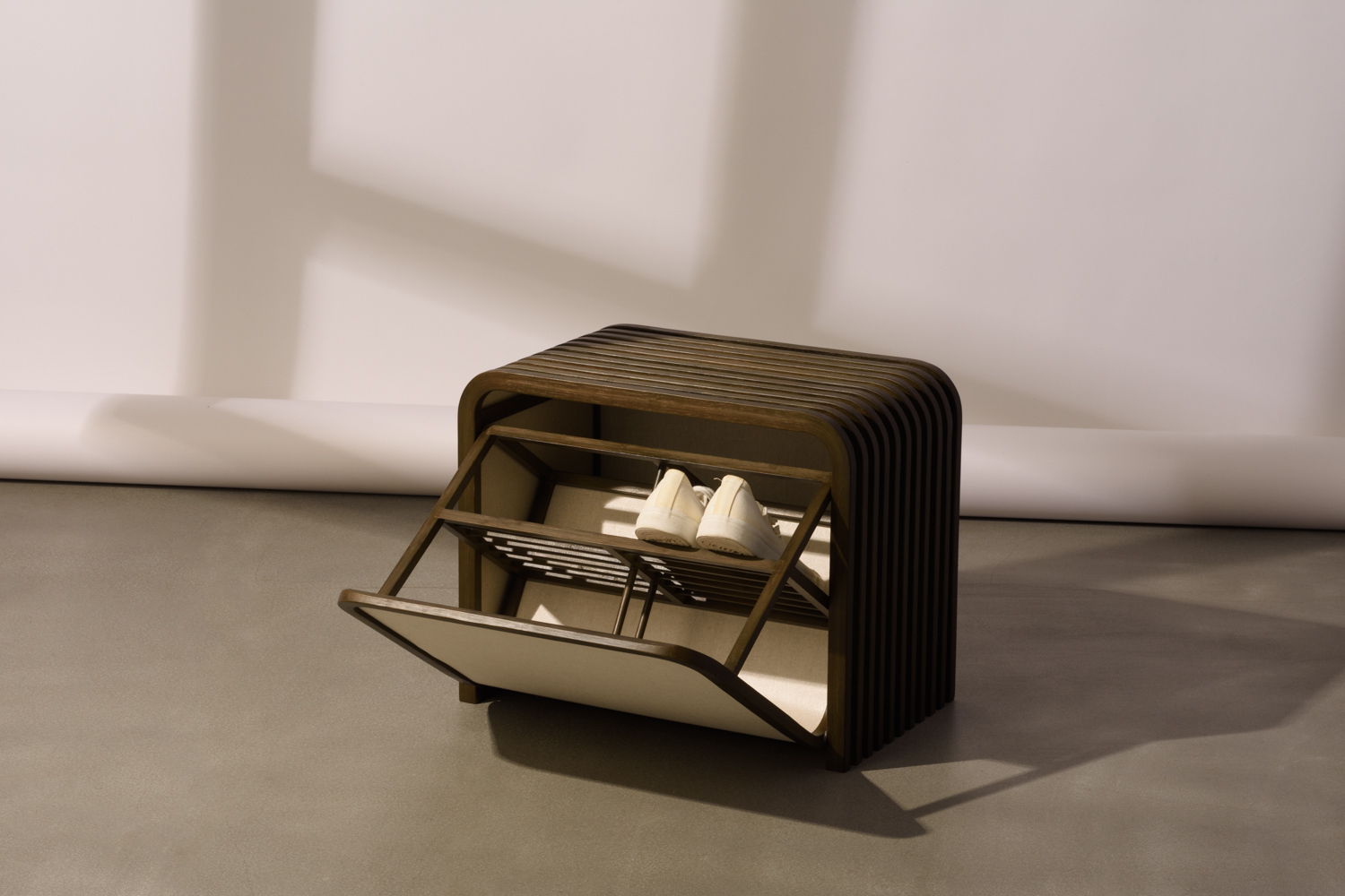 TOLIN 雙層收納鞋凳-深棕竹+棉殼白