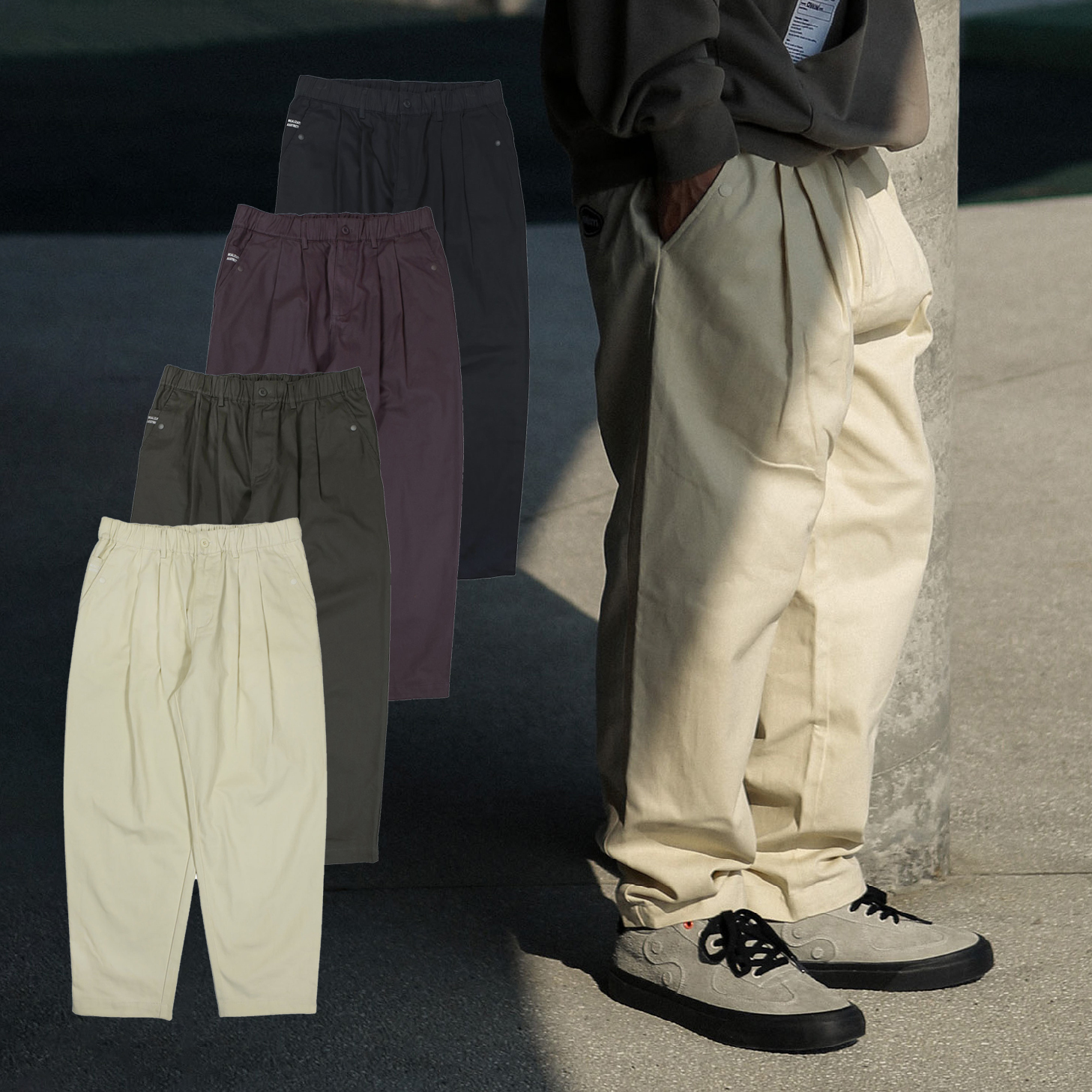 idealism Logo Pants 沙色 綠色 紫色 丈青 刺繡LOGO 休閒錐形褲【ID23048】