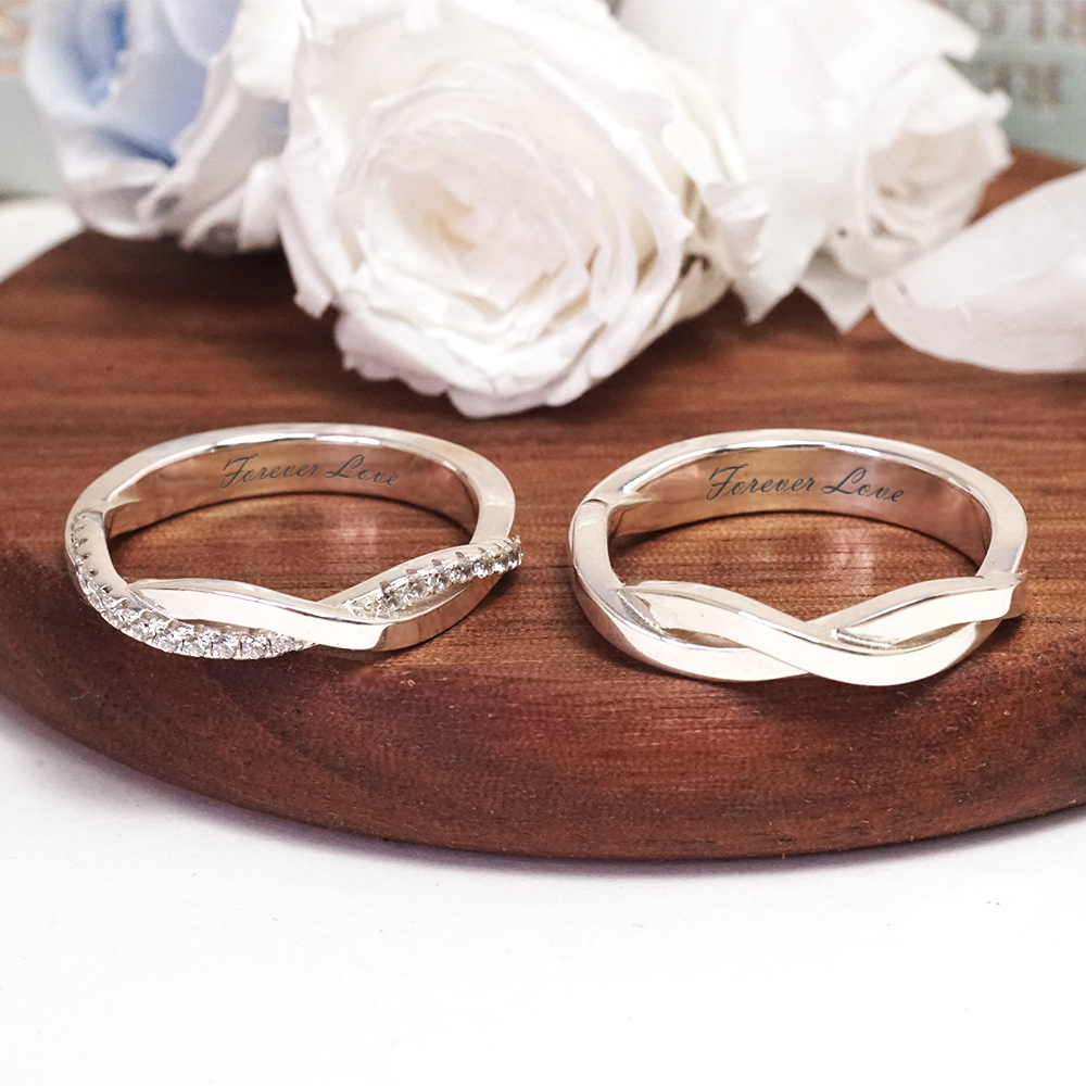 心戀交織 可刻字 純銀情侶對戒組 客製化 情侶戒指 指紋戒指
