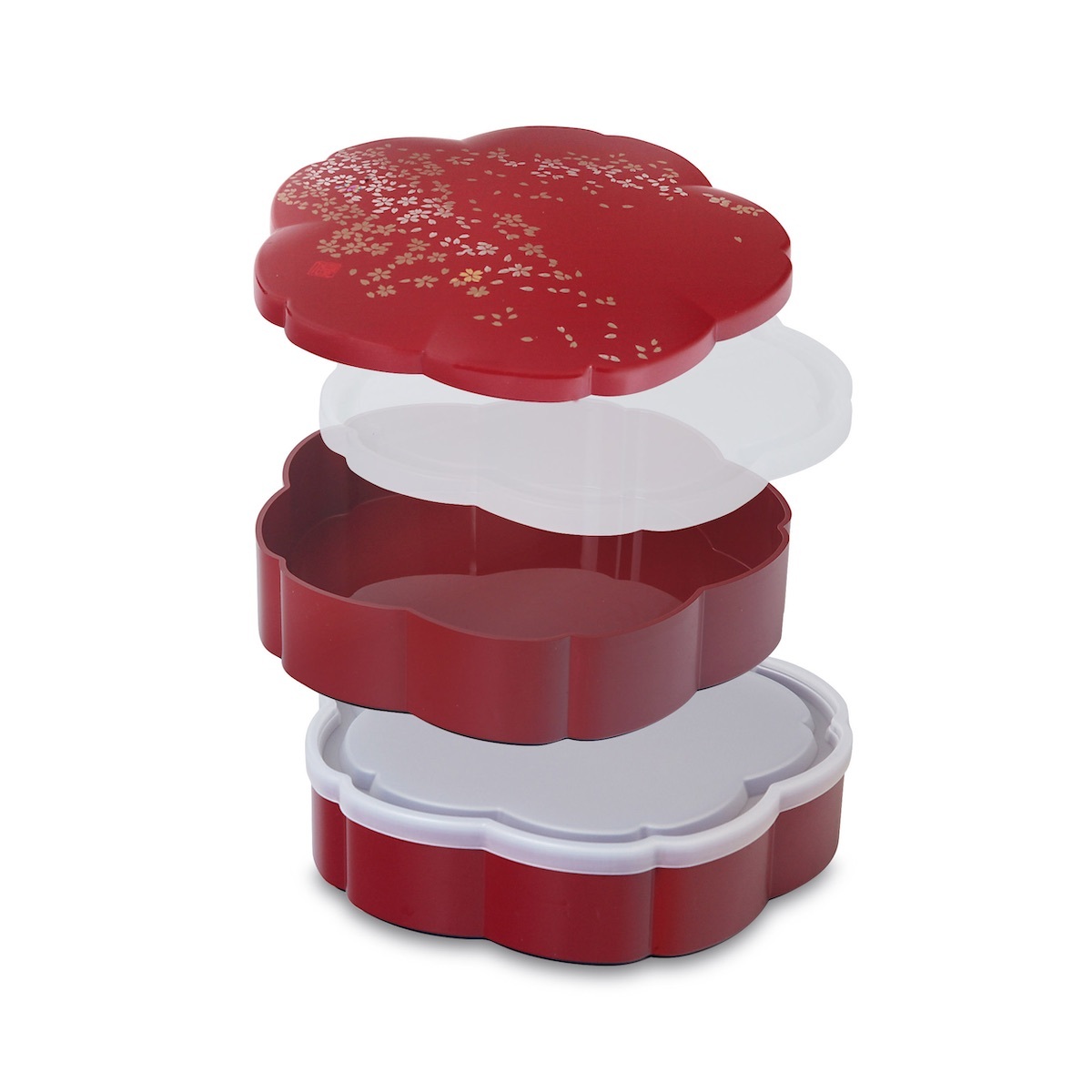 ミタニ 山中漆器 日本製 19.2cm 桜型 朱 優花 2層漆器全盒 -5528-R