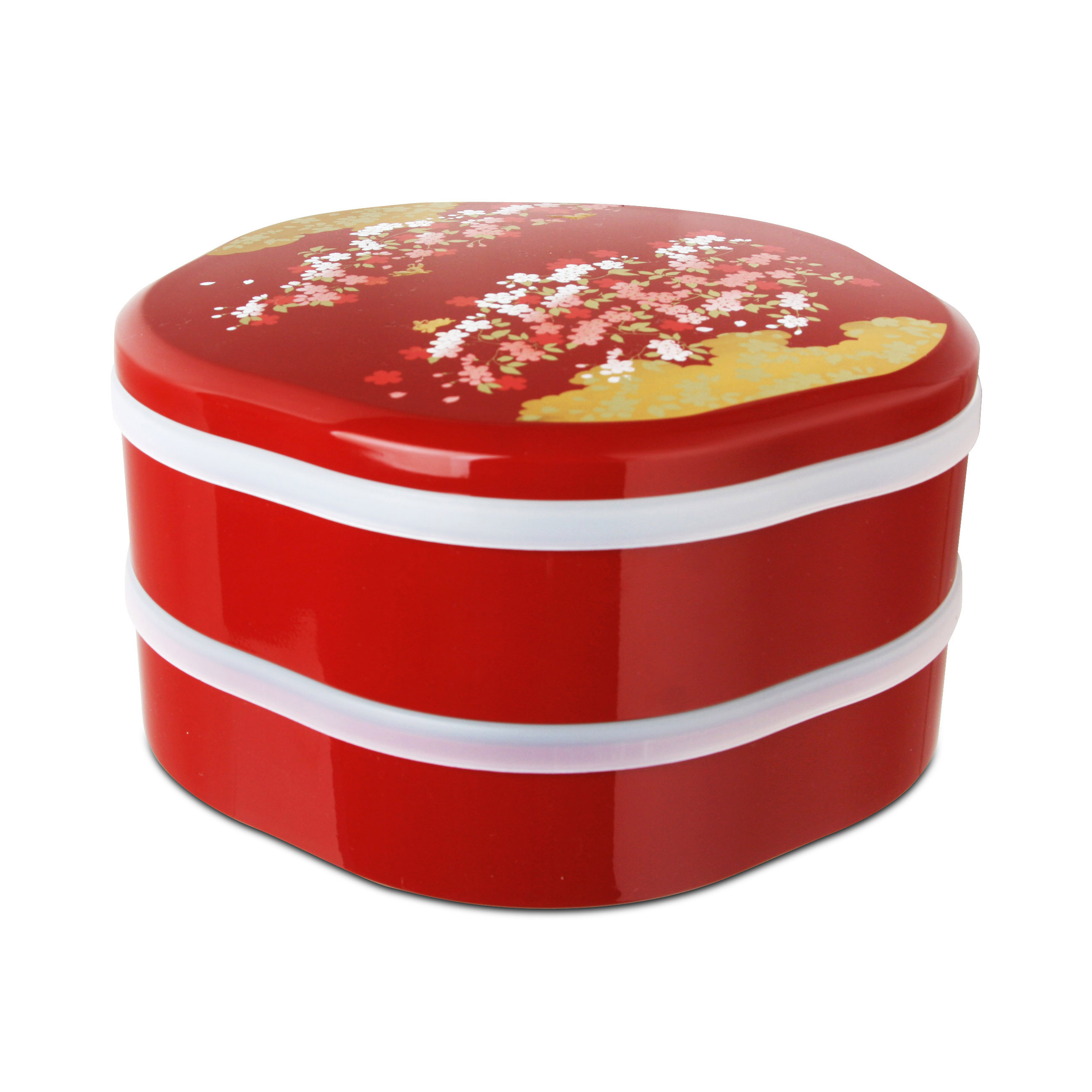 ミタニ 山中漆器 日本製 23cm 梅型 朱 福梅 2層漆器全盒 -K14458-1R