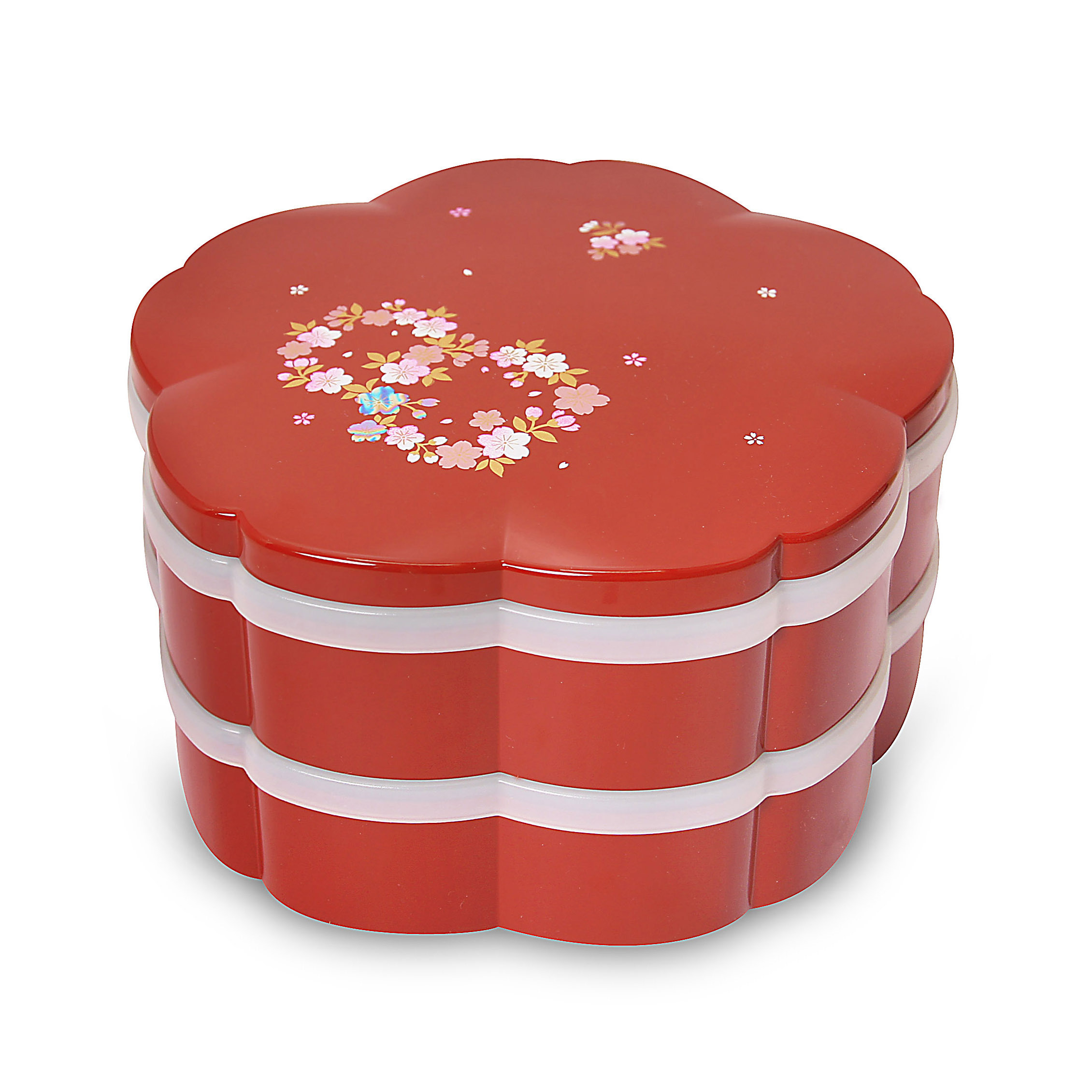 ミタニ 山中漆器 日本製 19.2cm 桜型 朱 桜づくし 2層漆器全盒 -M13161-1