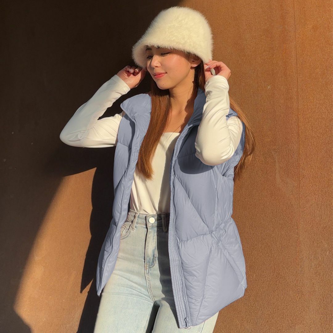 極地蓄熱3D羽絨背心-灰藍