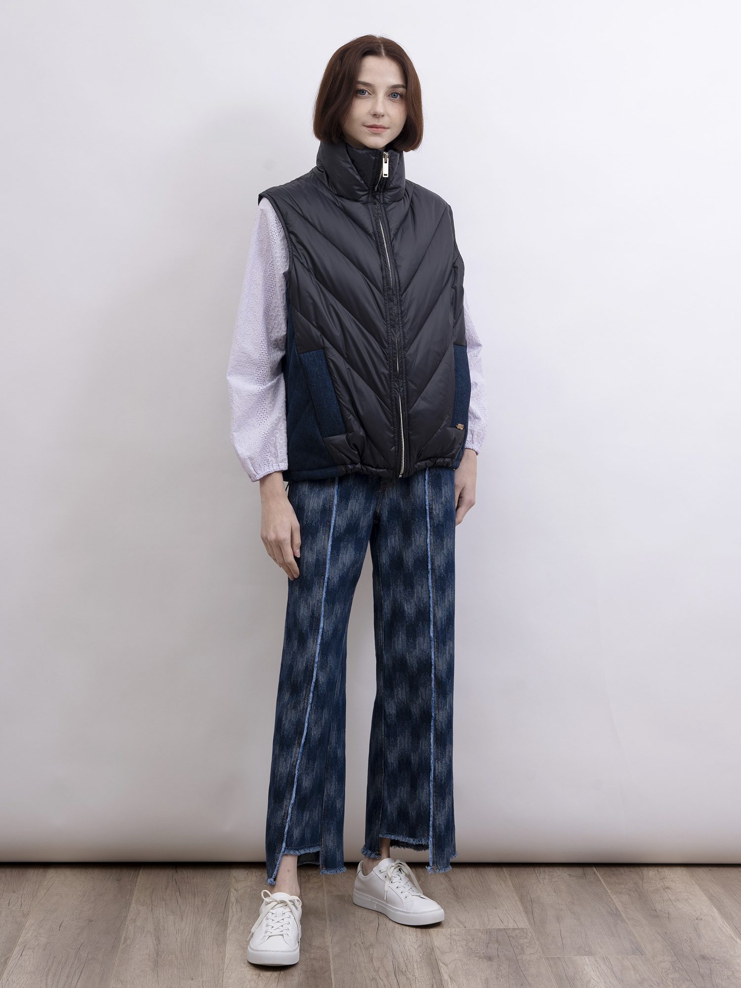 mi-tu 拼牛仔布羽絨背心外套