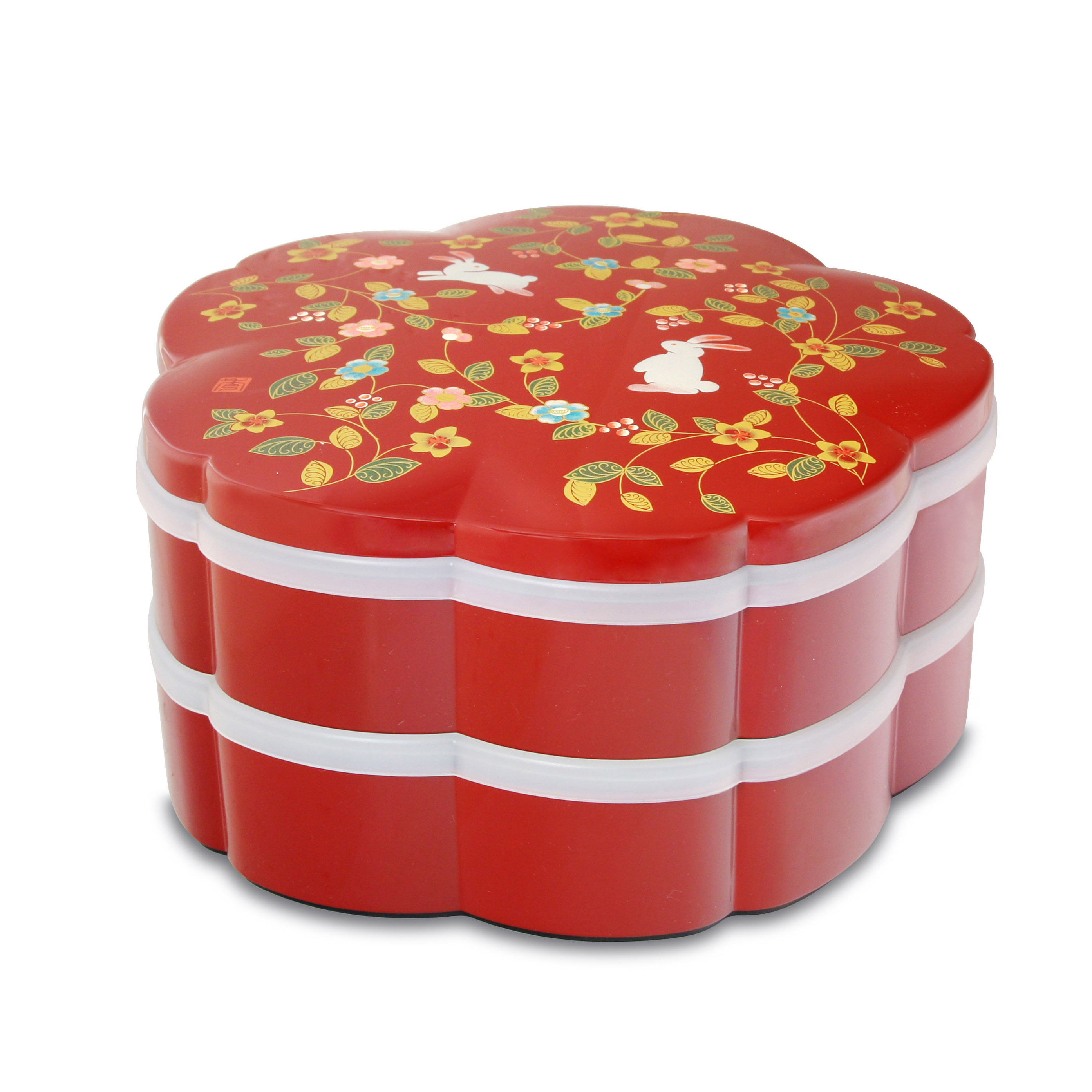 ミタニ 山中漆器 日本製 23cm 桜型 朱 花の小路 2層漆器全盒 -M15404-7R