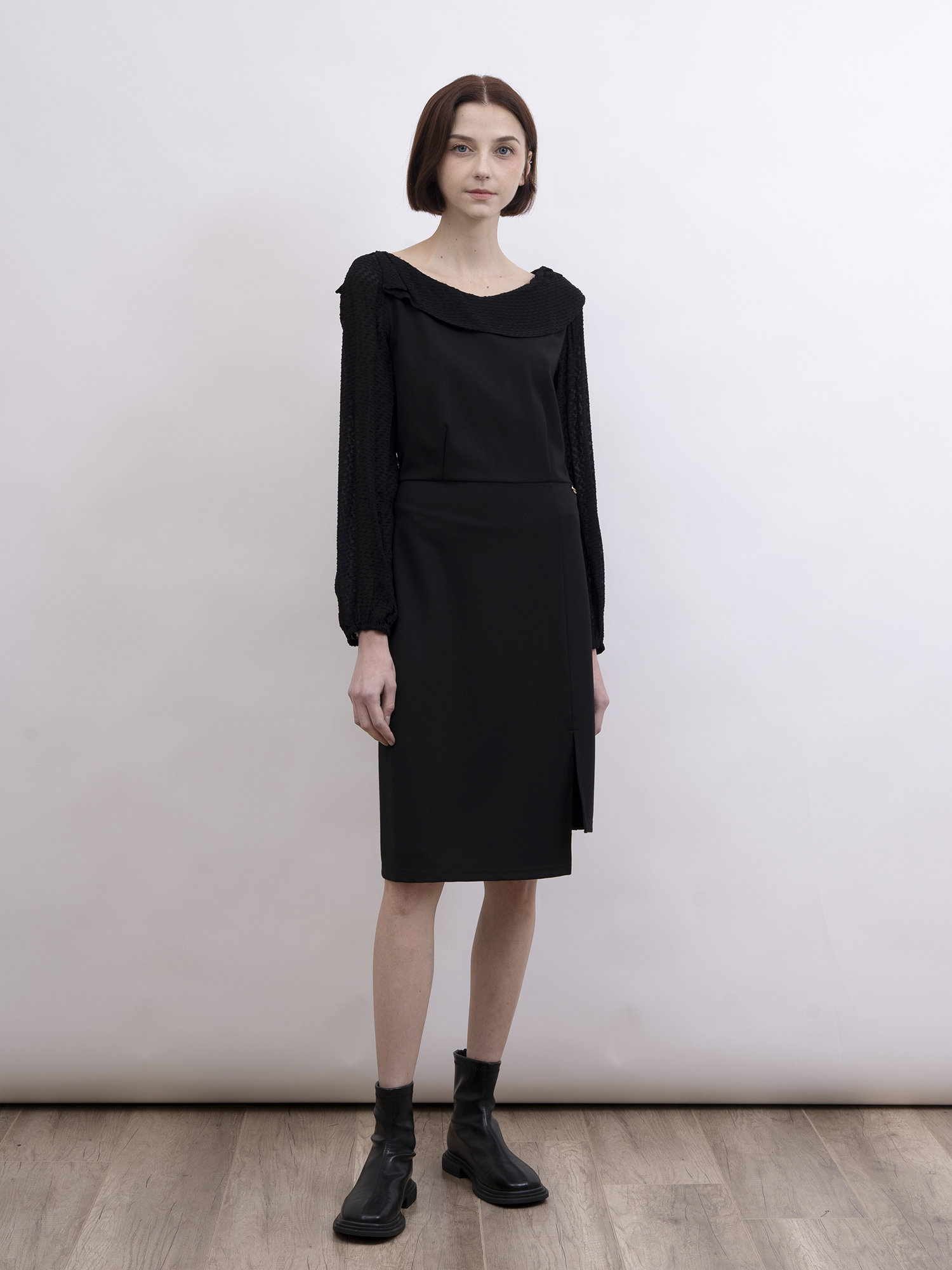 mi-tu 一字肩修身連身裙