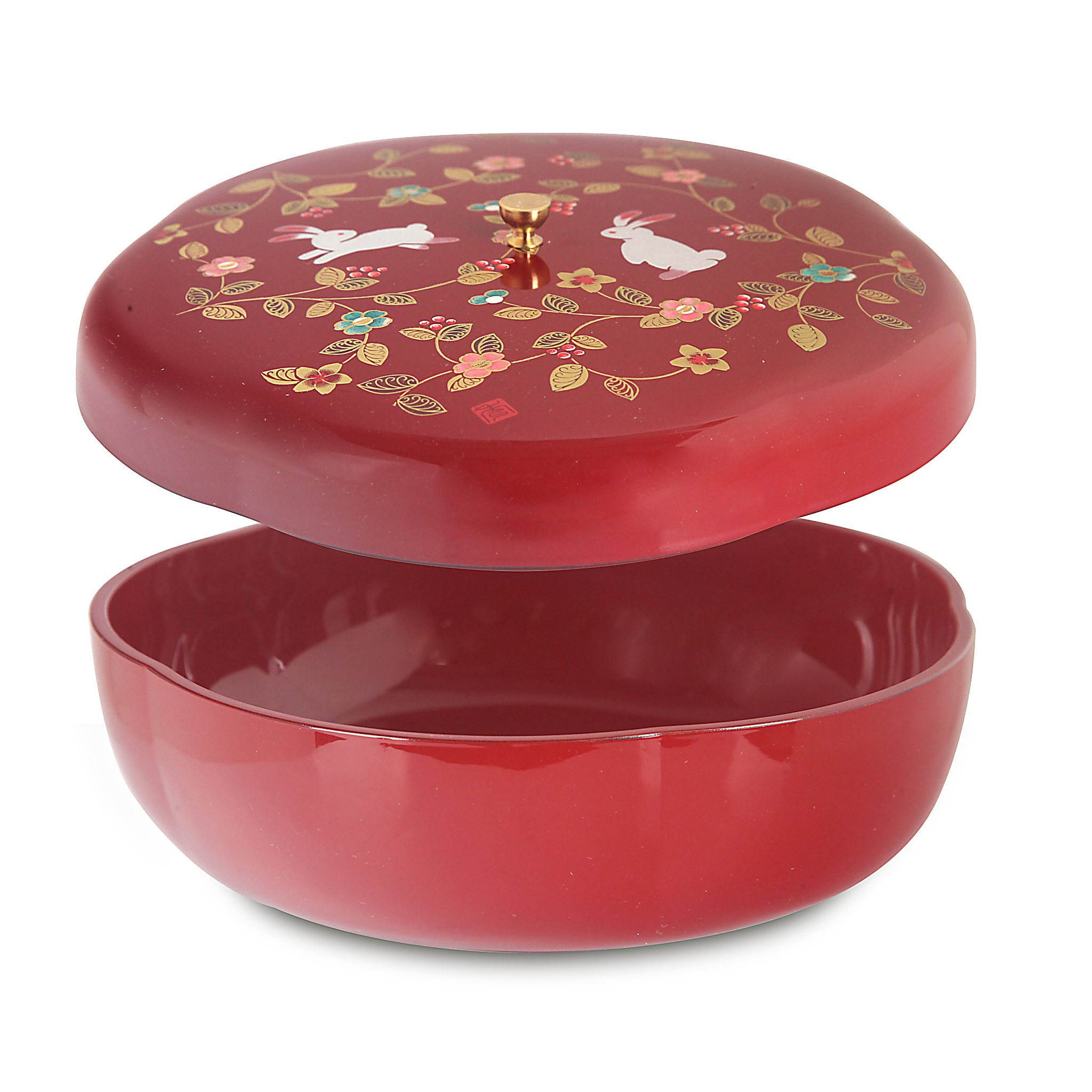 ミタニ 山中漆器 日本製 18.5cm 梅型 朱 花の小路 漆器全盒 -M18096