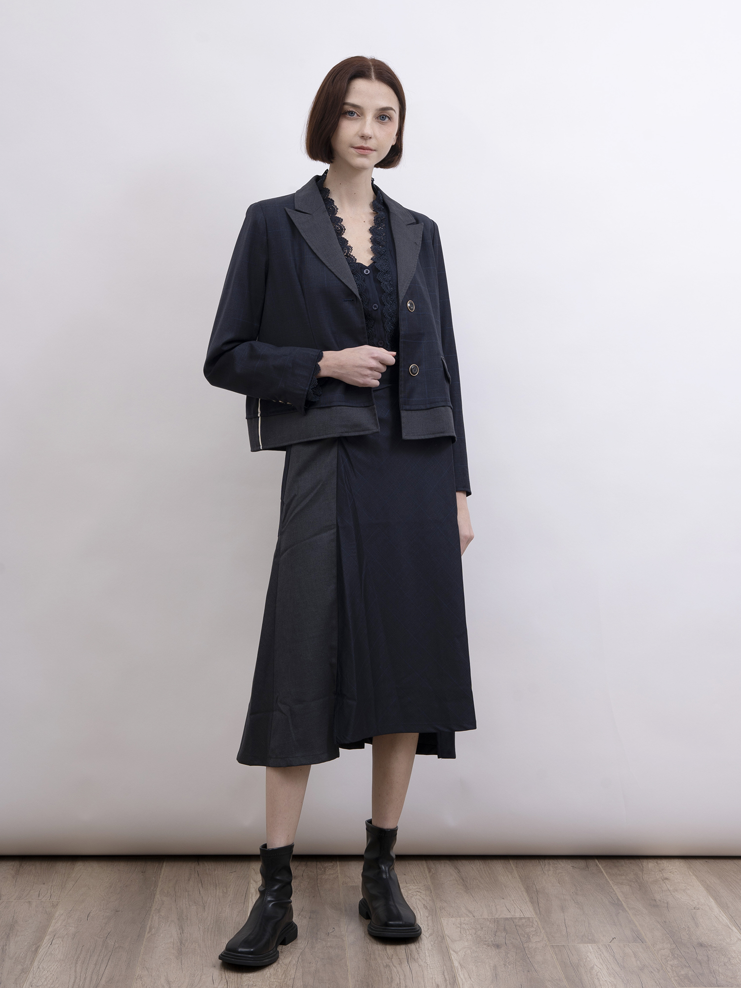 mi-tu 暗格紋西裝外套