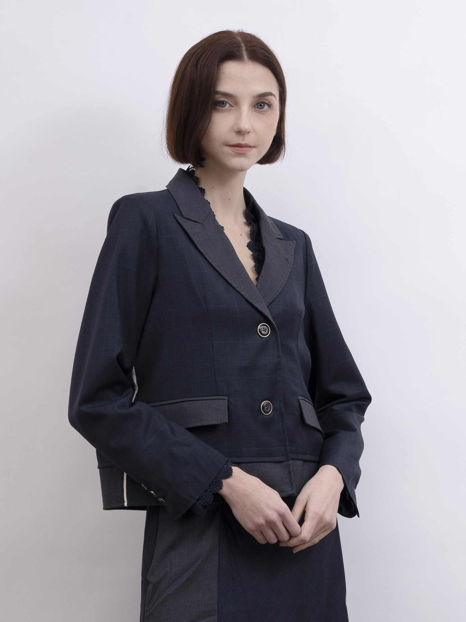 mi-tu 暗格紋西裝外套