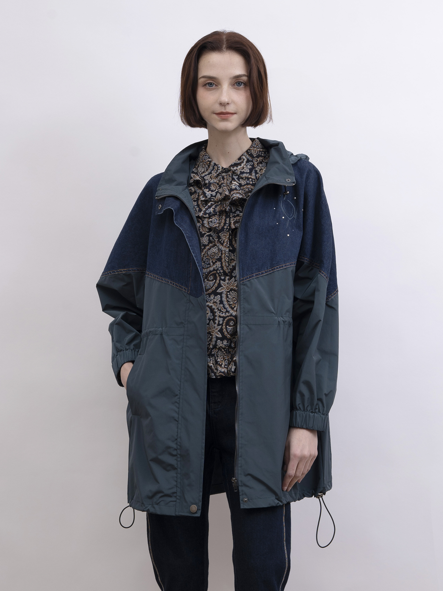 mi-tu 拼牛仔布連帽外套