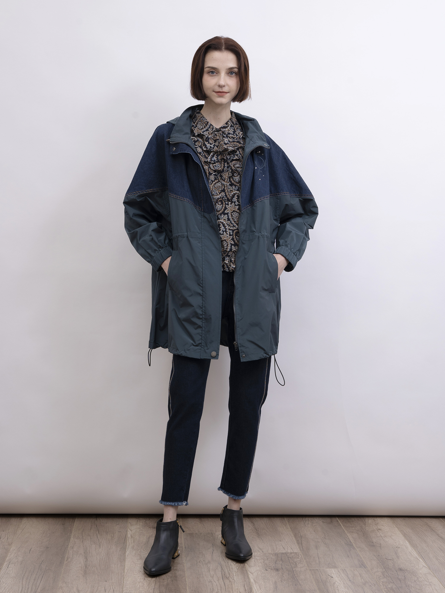 mi-tu 拼牛仔布連帽外套