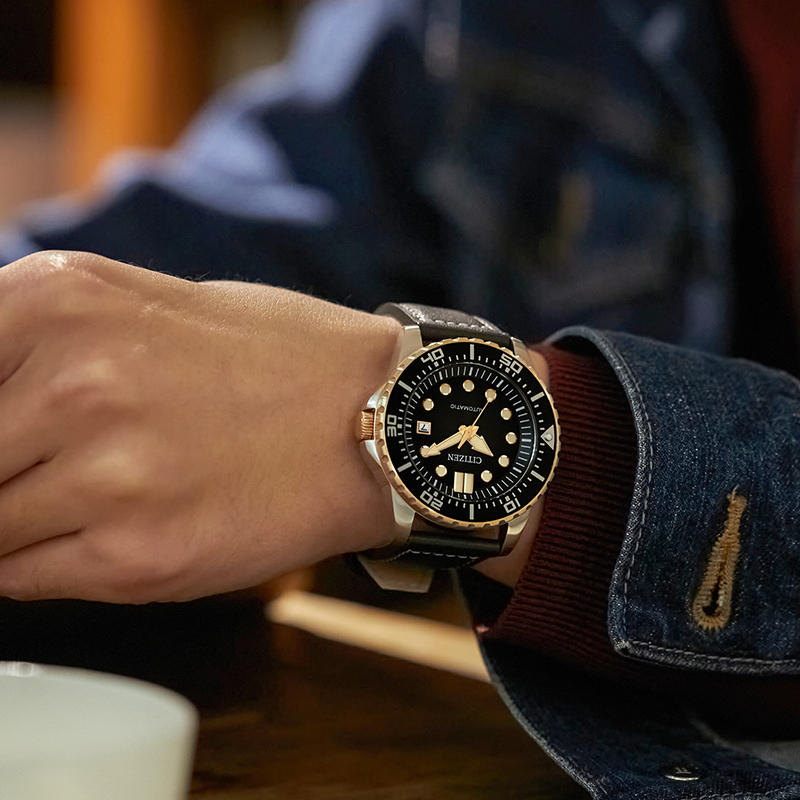 Citizen Automatic Black Leather Strap Watch - NJ0176-10E 湖水系列黑色自動上鍊機械男錶 NJ0176-10E