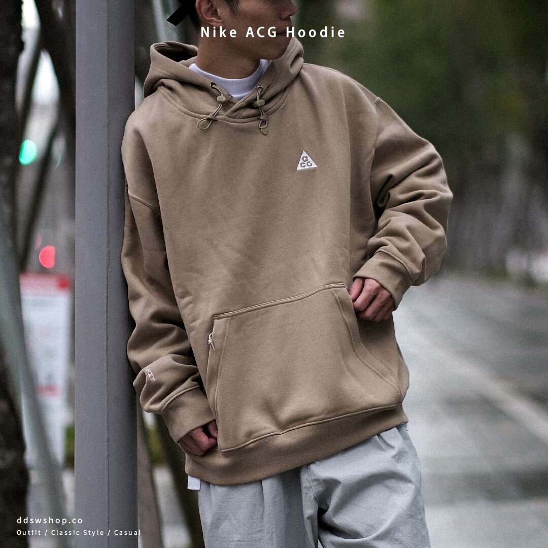 Nike ACG Hoodie 刺繡 logo 內刷毛 厚磅帽踢 卡其 DZ3393-247