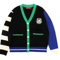 [S] YSW COLOR BLOCK KNIT CARDIGAN GAEDDONGI,BLACK/GREEN, H3WNT02BKGDF (SYW264)