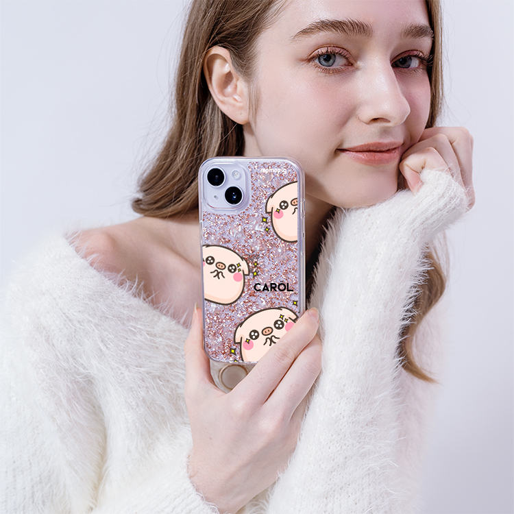 【插畫聯名】萌萌豬 我就圓滾滾 玫瑰金貝拉殼 - (訂製名字) iPhone客製化手機殼