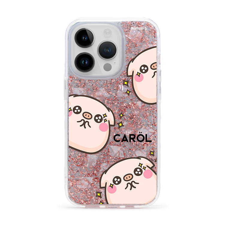 【插畫聯名】萌萌豬 我就圓滾滾 玫瑰金貝拉殼 - (訂製名字) iPhone客製化手機殼