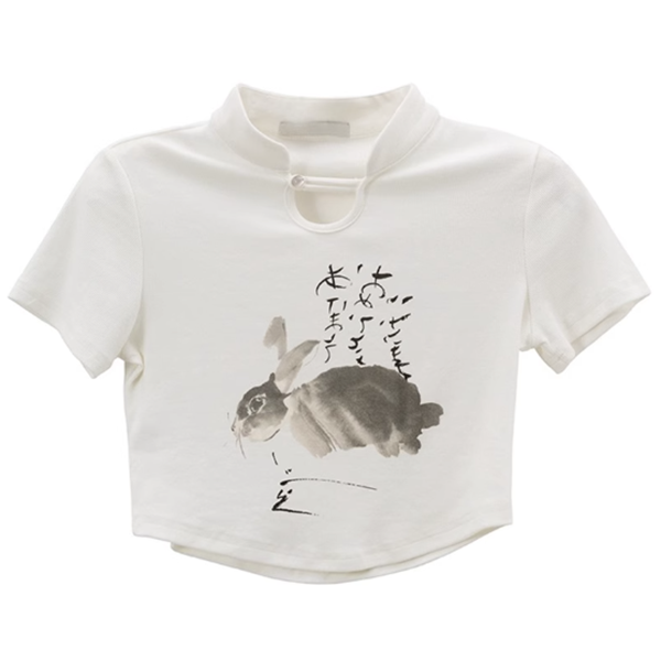 Cheongsam collar rabbit national style short-sleeved top