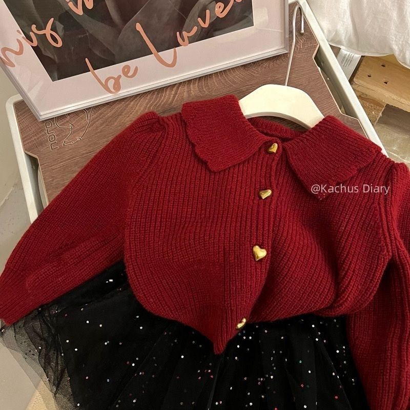 heart button knit sweater