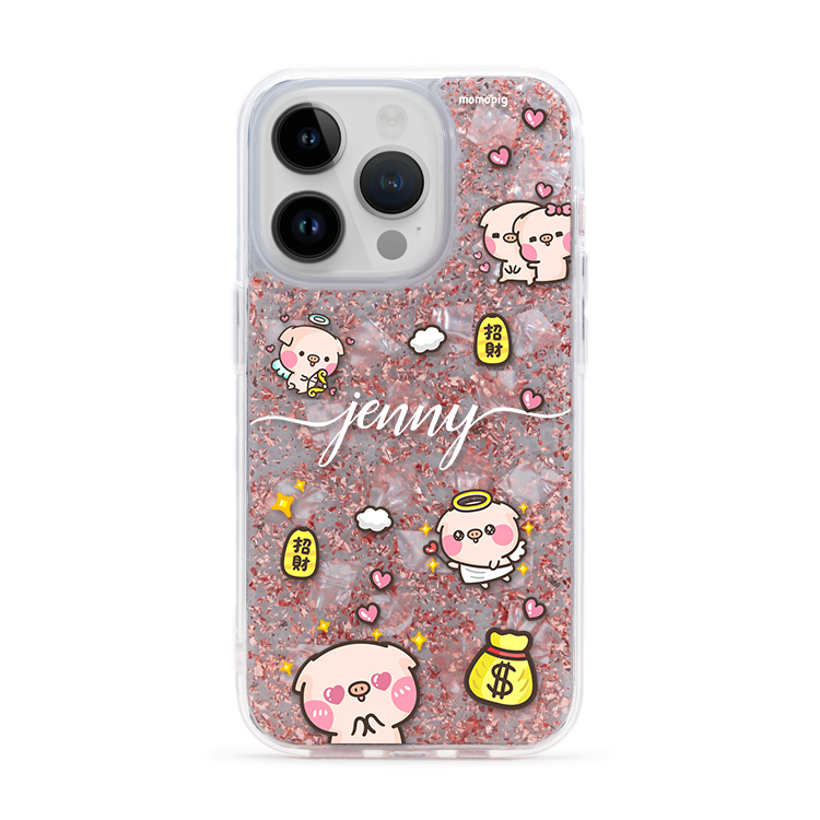 【插畫聯名】萌萌豬 滿滿萌萌豬 玫瑰金貝拉殼 - (訂製名字) iPhone客製化手機殼
