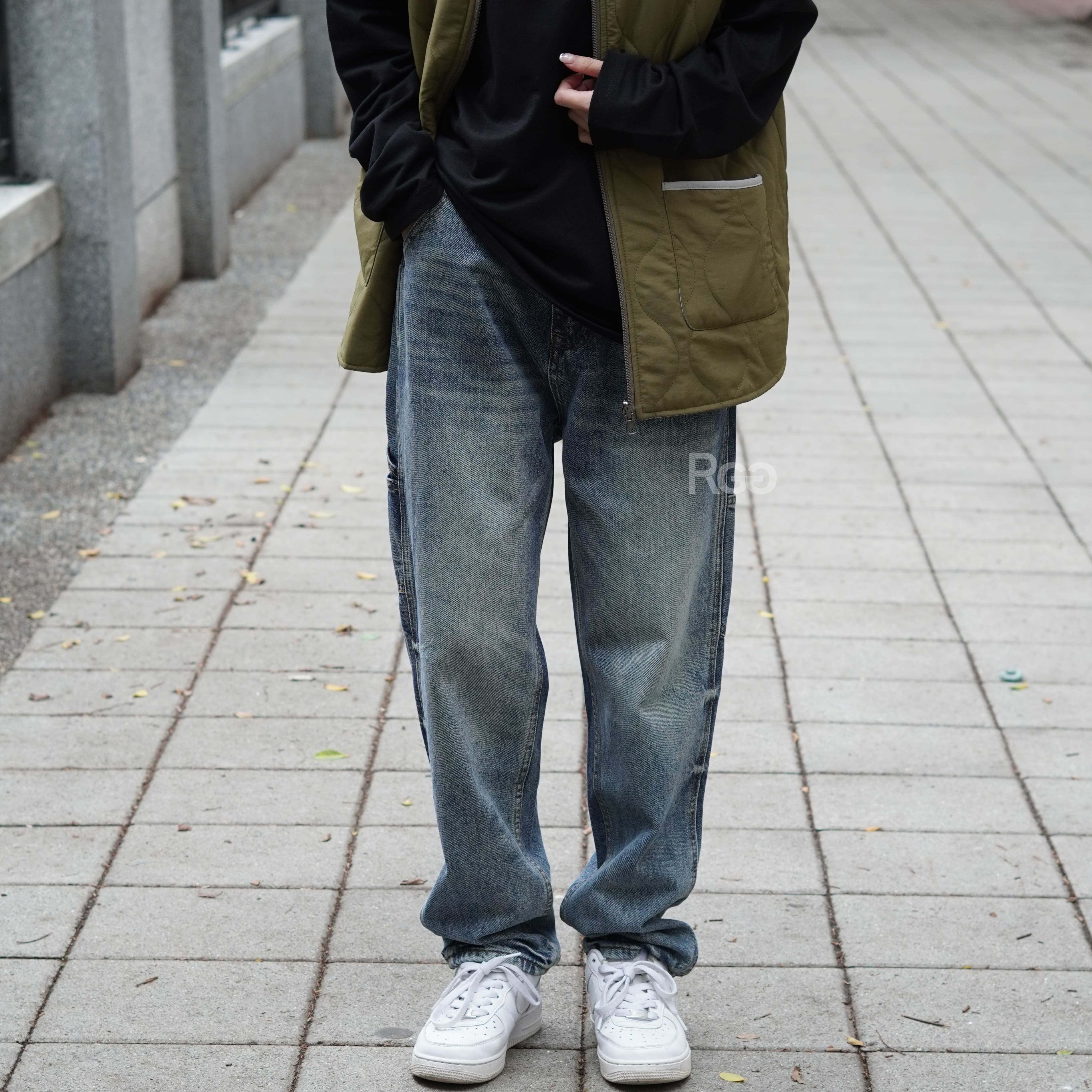 #0528 水洗質感復古畫家牛仔寬褲