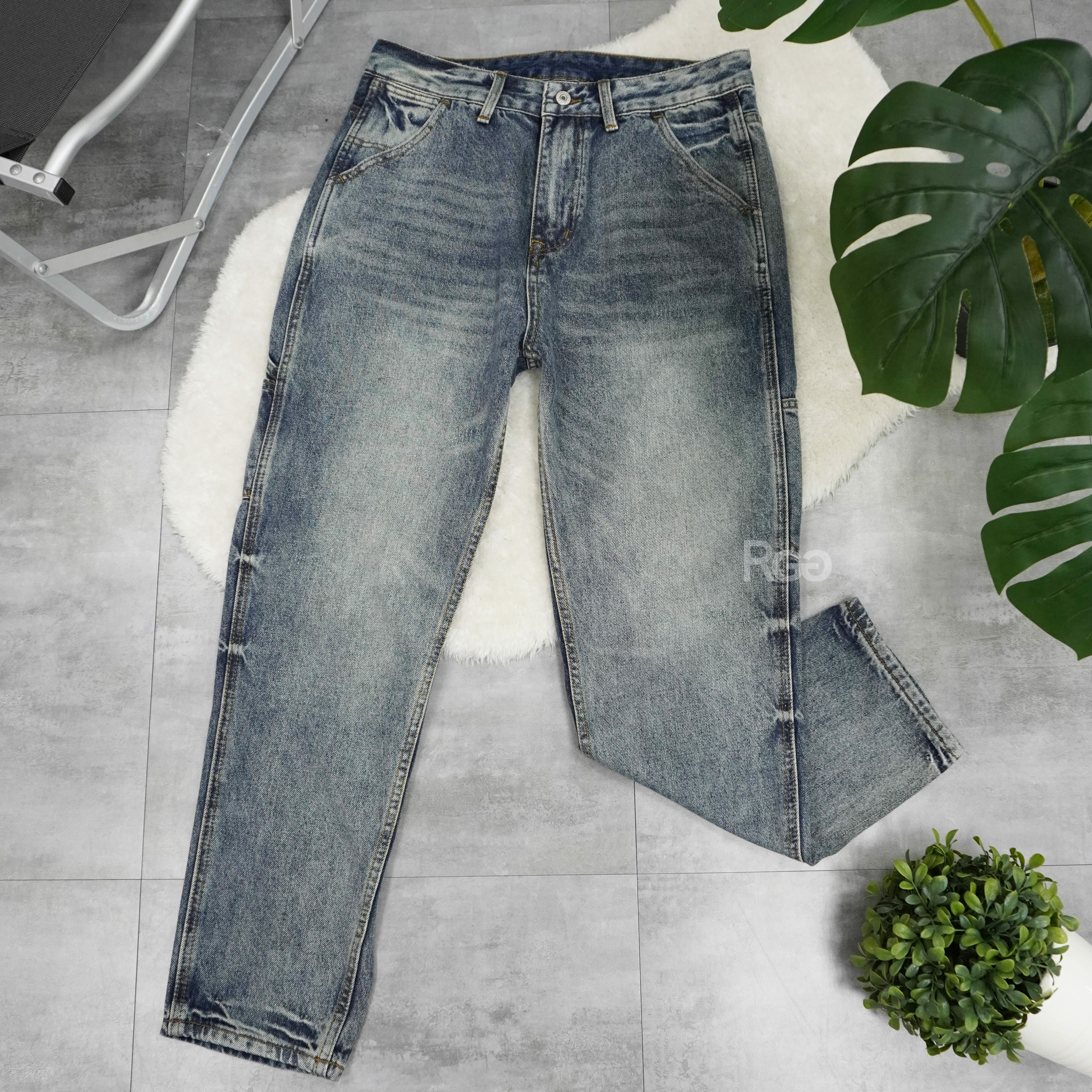 #0528 水洗質感復古畫家牛仔寬褲