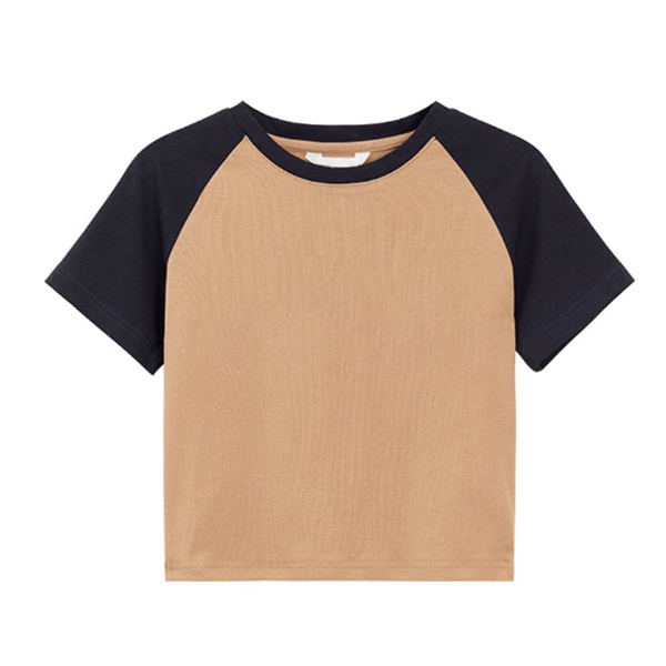 Navel-baring, right-shoulder, short-sleeved T-shirt