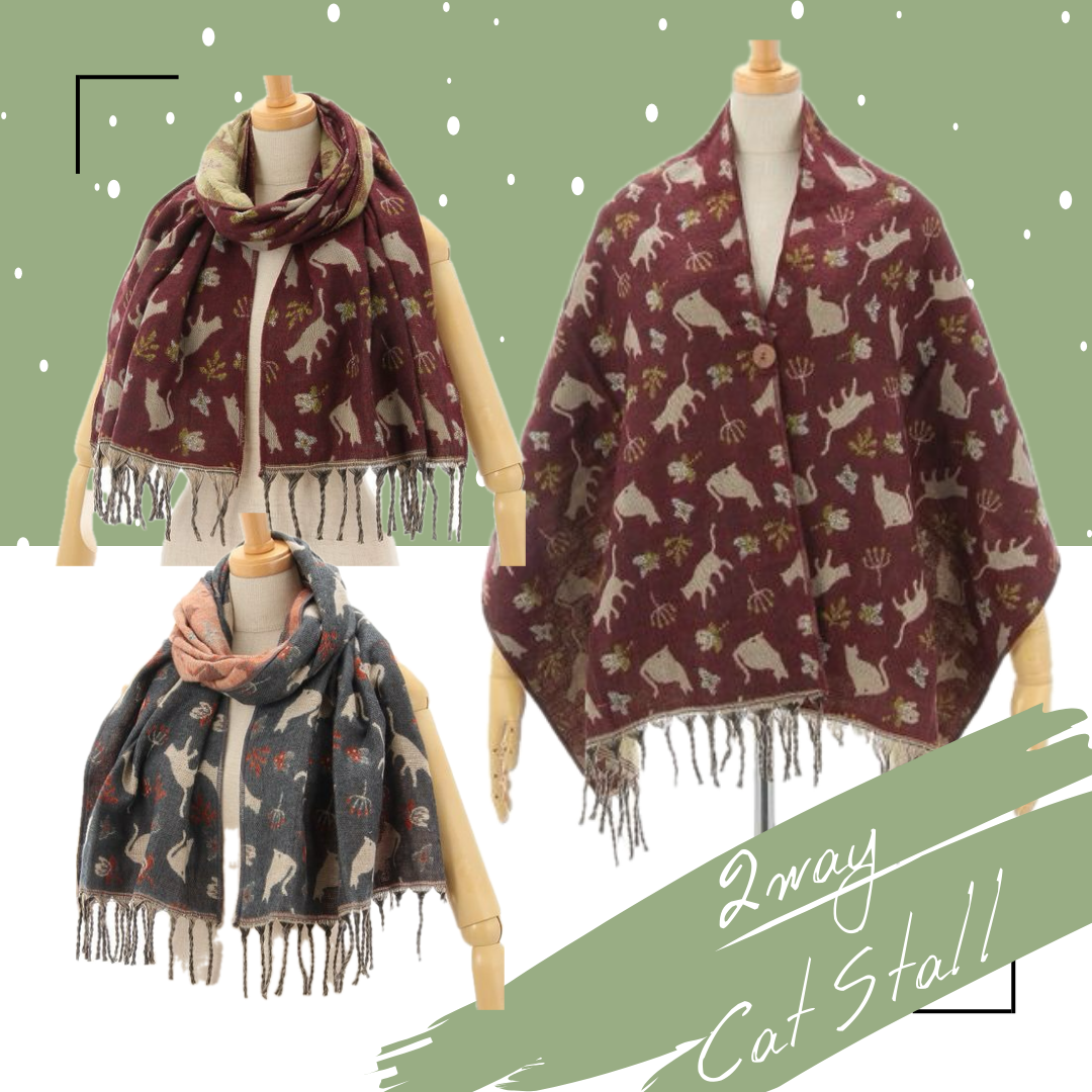 日本貓圖案2way披肩頸巾
