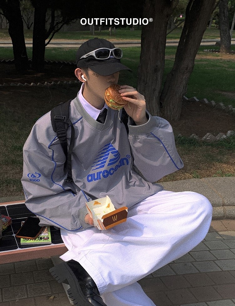 Aurocean 寬鬆棒球領尼龍運動外罩衫