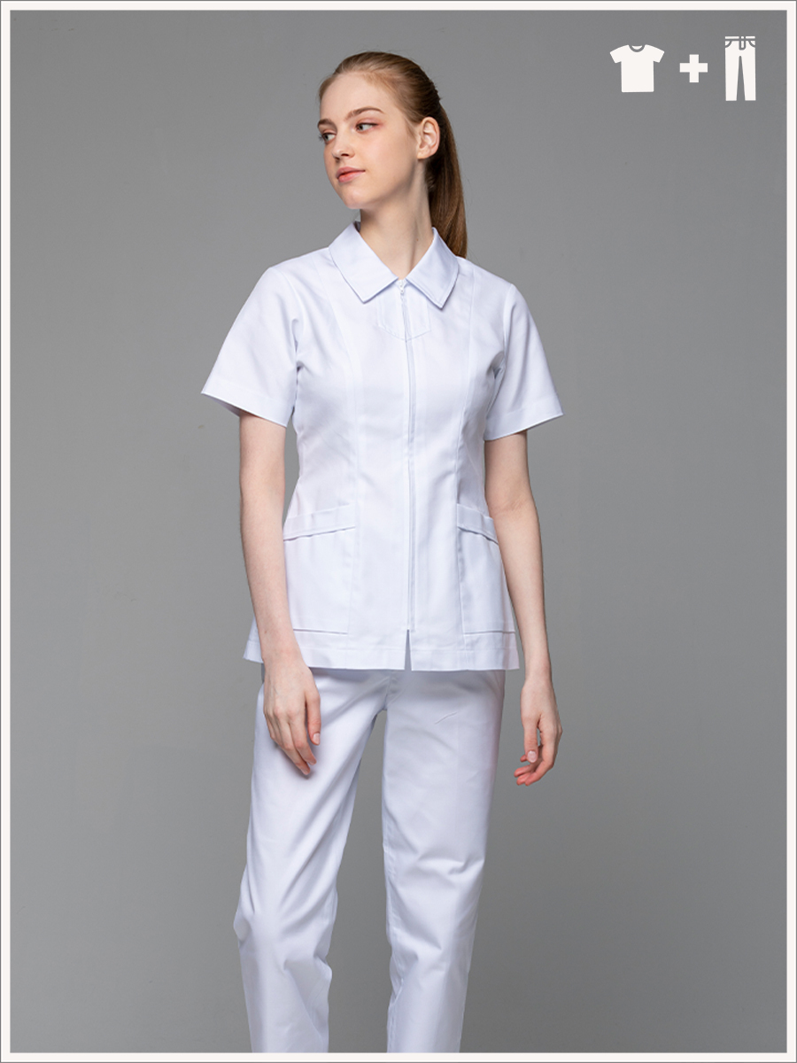 【整套販售】B202-W0 女護理套裝-B立挺布-純粹白