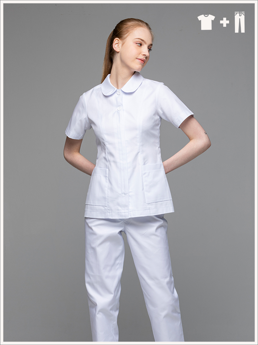 【整套販售】B204-W0 女護理套裝-B立挺布-純粹白