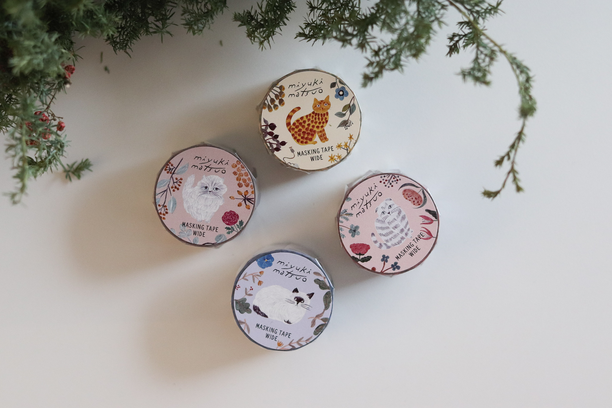 松尾美雪 花草貓咪 寬版紙膠帶