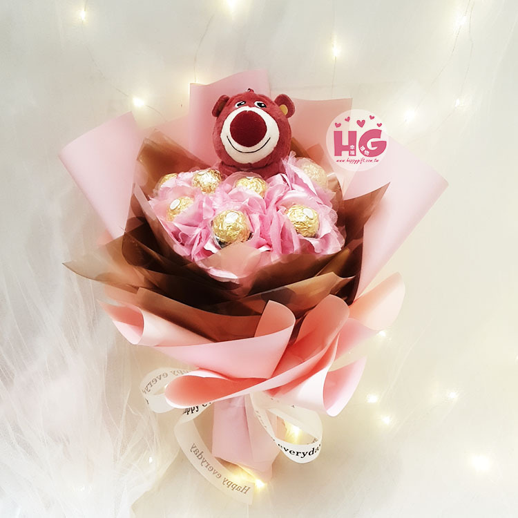 草莓熊金莎花束,桃園金莎花束,桃園花店,桃園幸福禮物花店