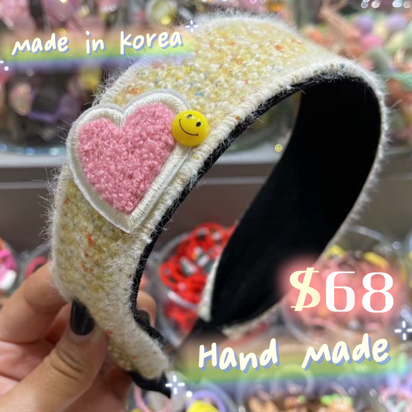 愛心哈哈笑頭箍 粉紅色心黃頭箍 韓國製