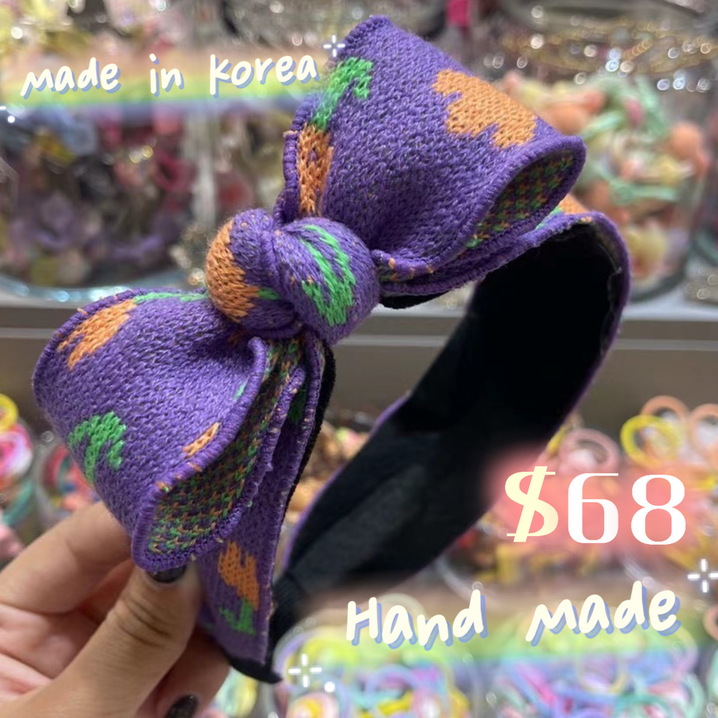 百合花蝴蝶結頭箍 橙色花紫頭箍 韓國製