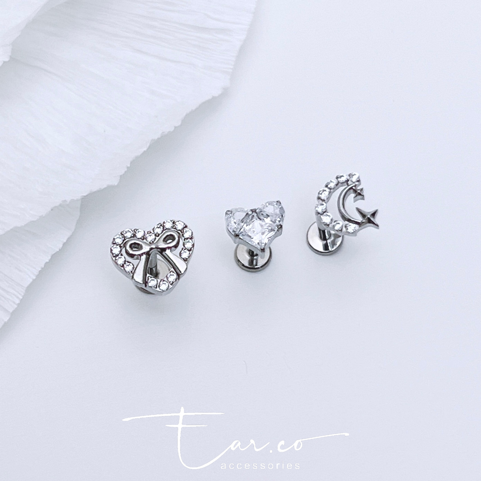 愛心/月亮平頭耳珠/耳骨釘 [G23 Titanium] [單支]