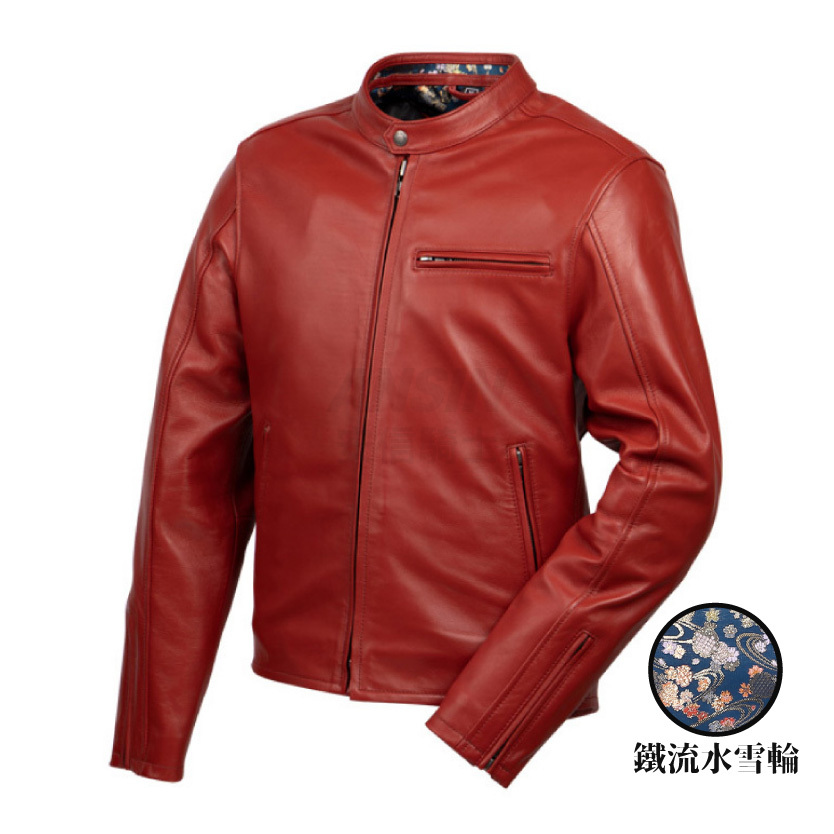 安信騎士|DEGNER 21SJ-14K 流水雪輪 RD 金襴錦緞皮夾克 防摔衣 花山系列 皮衣 日式傳統工藝
