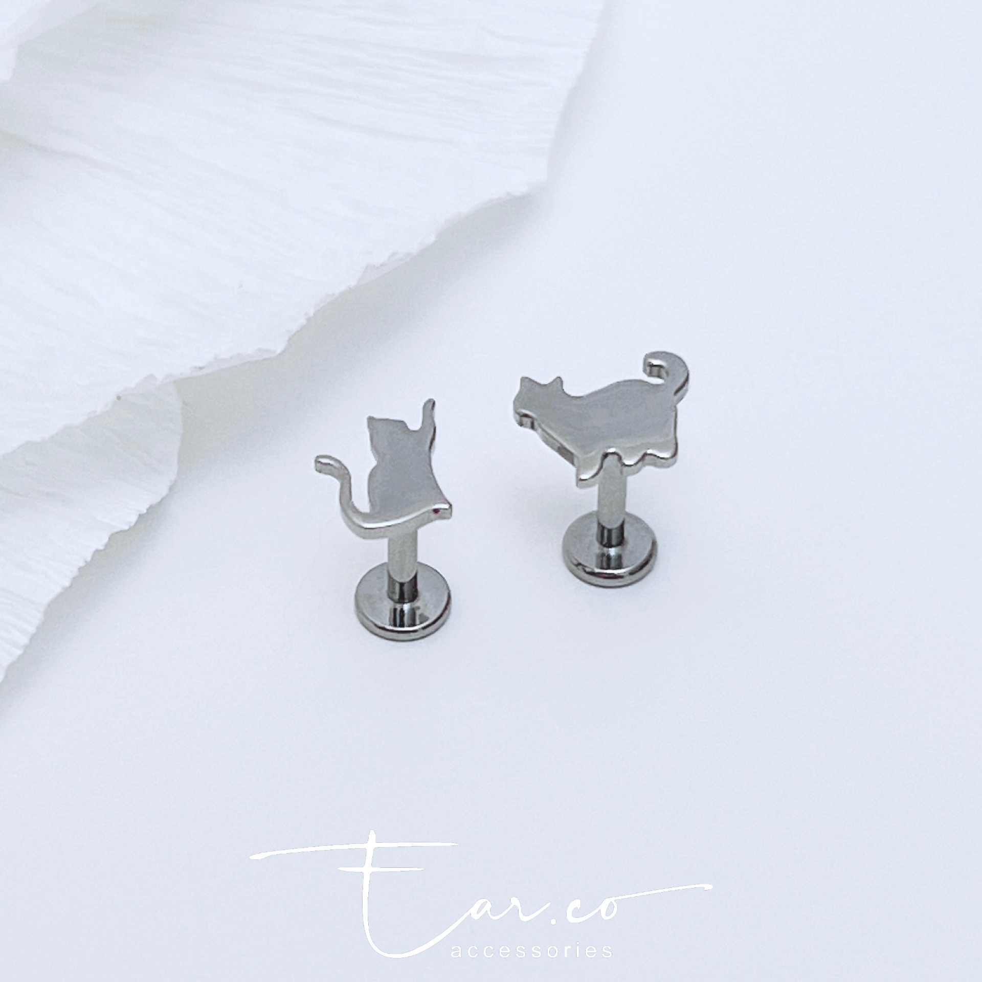 可愛小貓咪平頭耳珠/耳骨釘 [G23 Titanium] [單支]