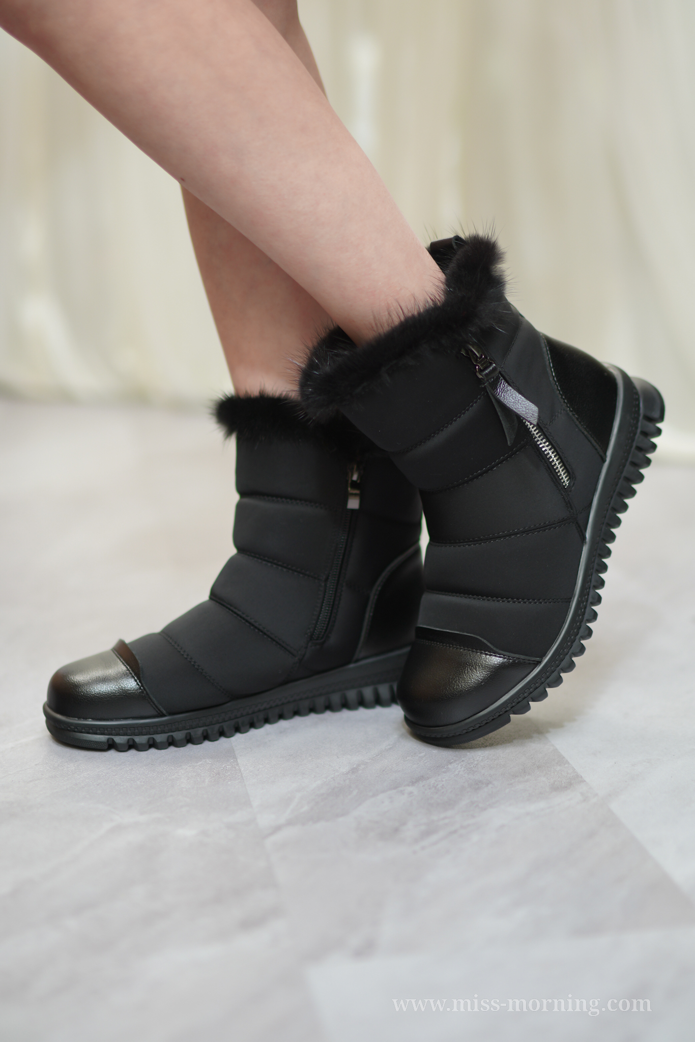 毛毛筒邊防滑防水雪地靴(88058)