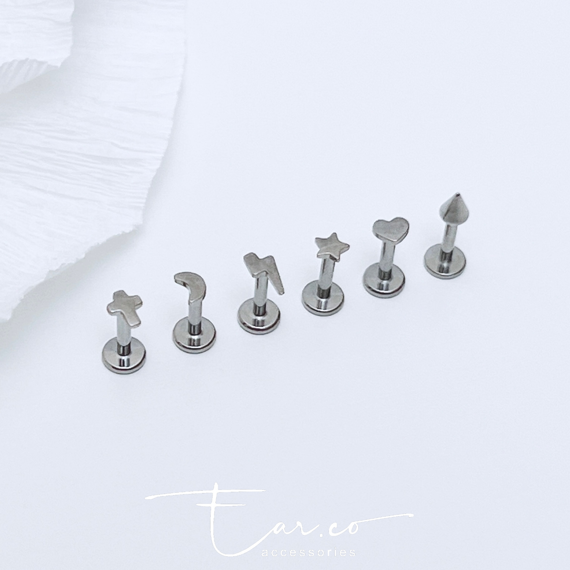 Mini幾何圖案平頭耳門/耳珠/耳骨釘 [G23 Titanium] [單支]