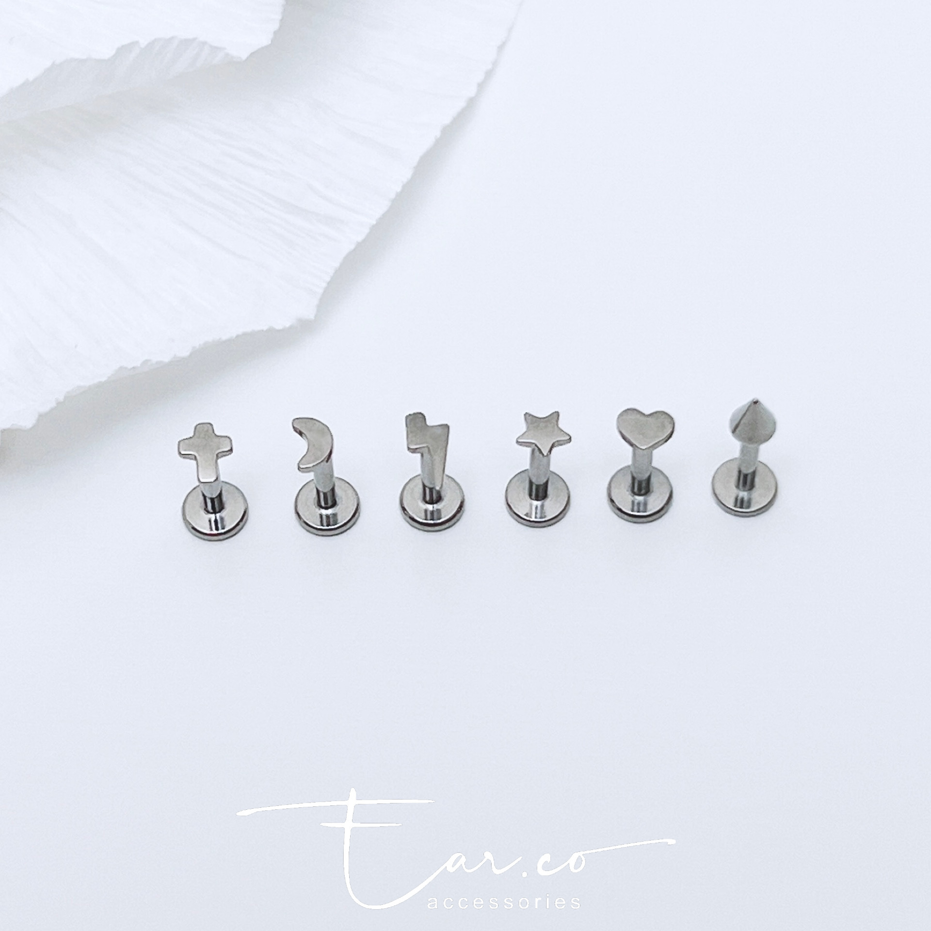 Mini幾何圖案平頭耳門/耳珠/耳骨釘 [G23 Titanium] [單支]