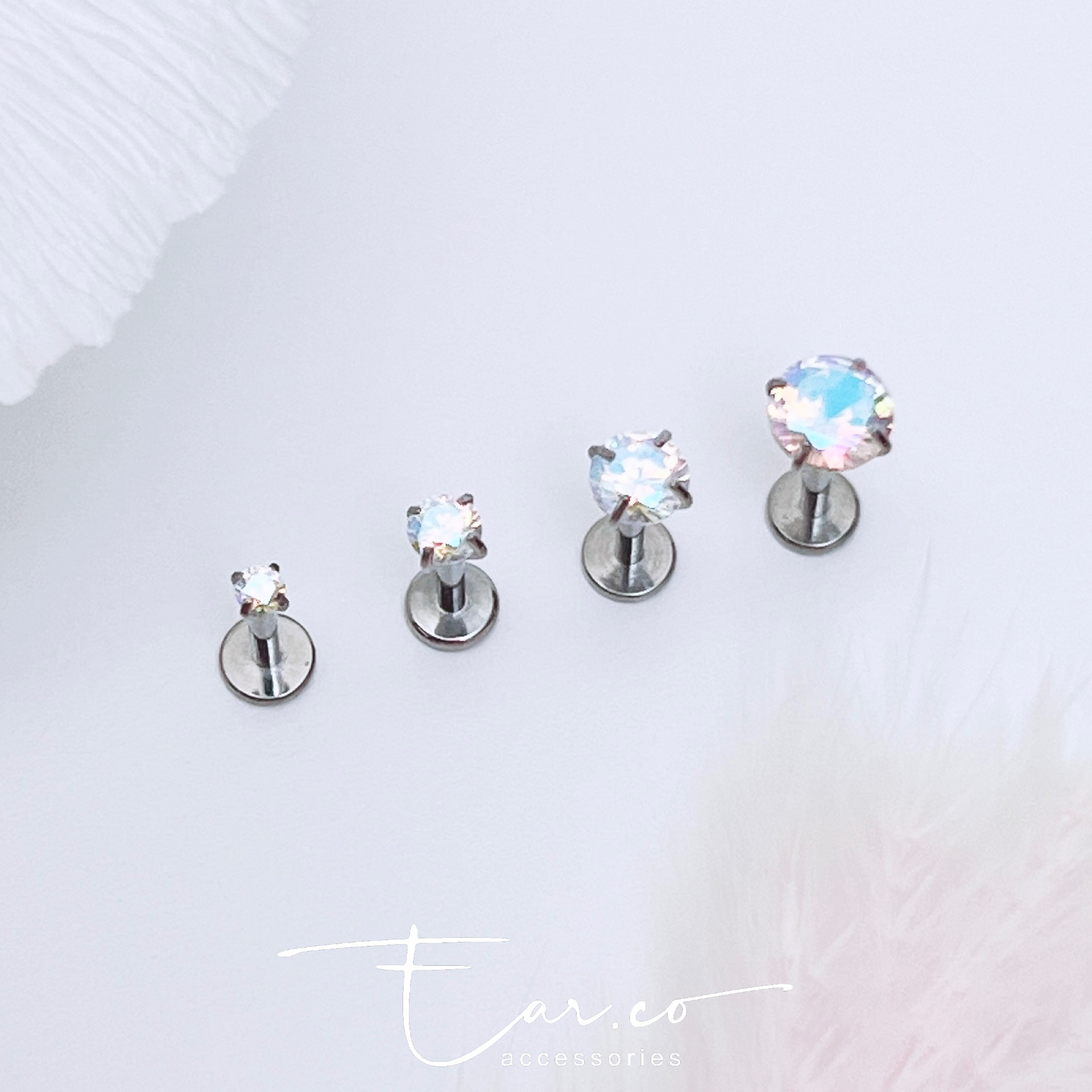 Rainbow四爪閃石平頭耳門/耳珠/耳骨釘 [G23 Titanium] [單支]