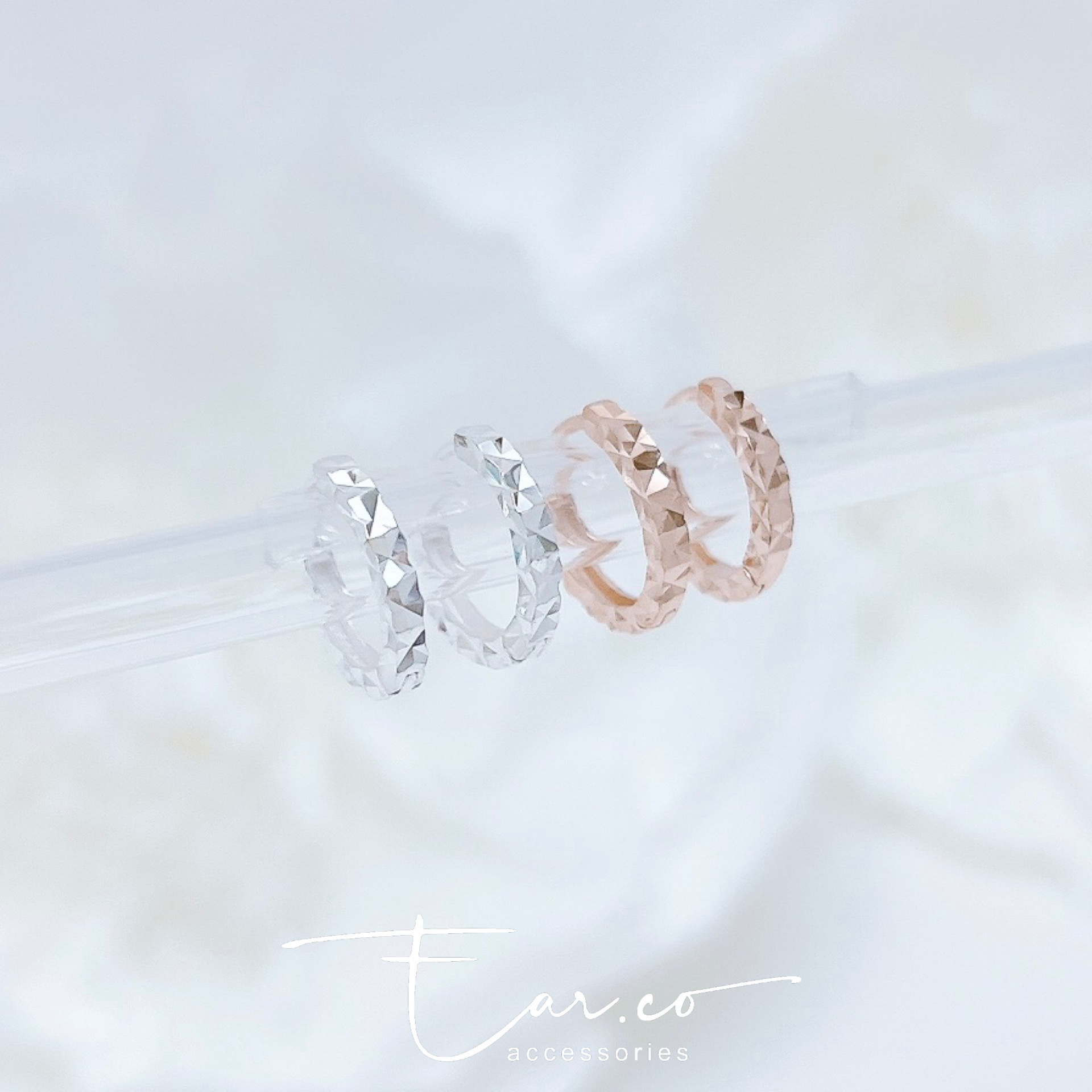 多面切割紋理設計純銀小耳圈 [睡覺不用脫! ] #A1008