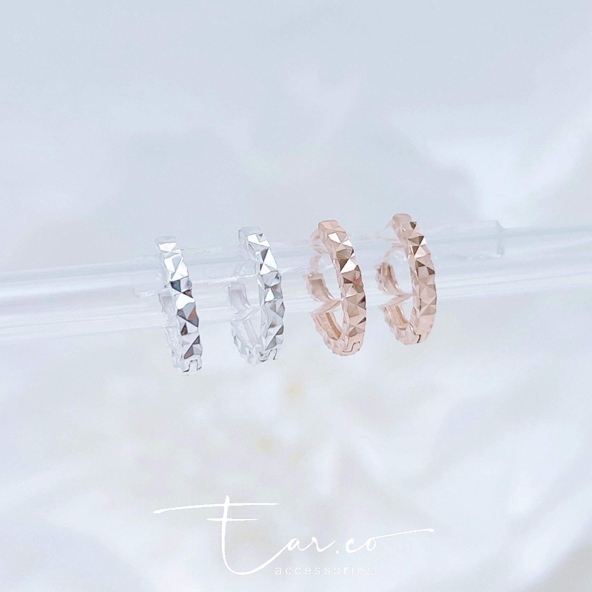 多面切割紋理設計純銀小耳圈 [睡覺不用脫! ] #A1008