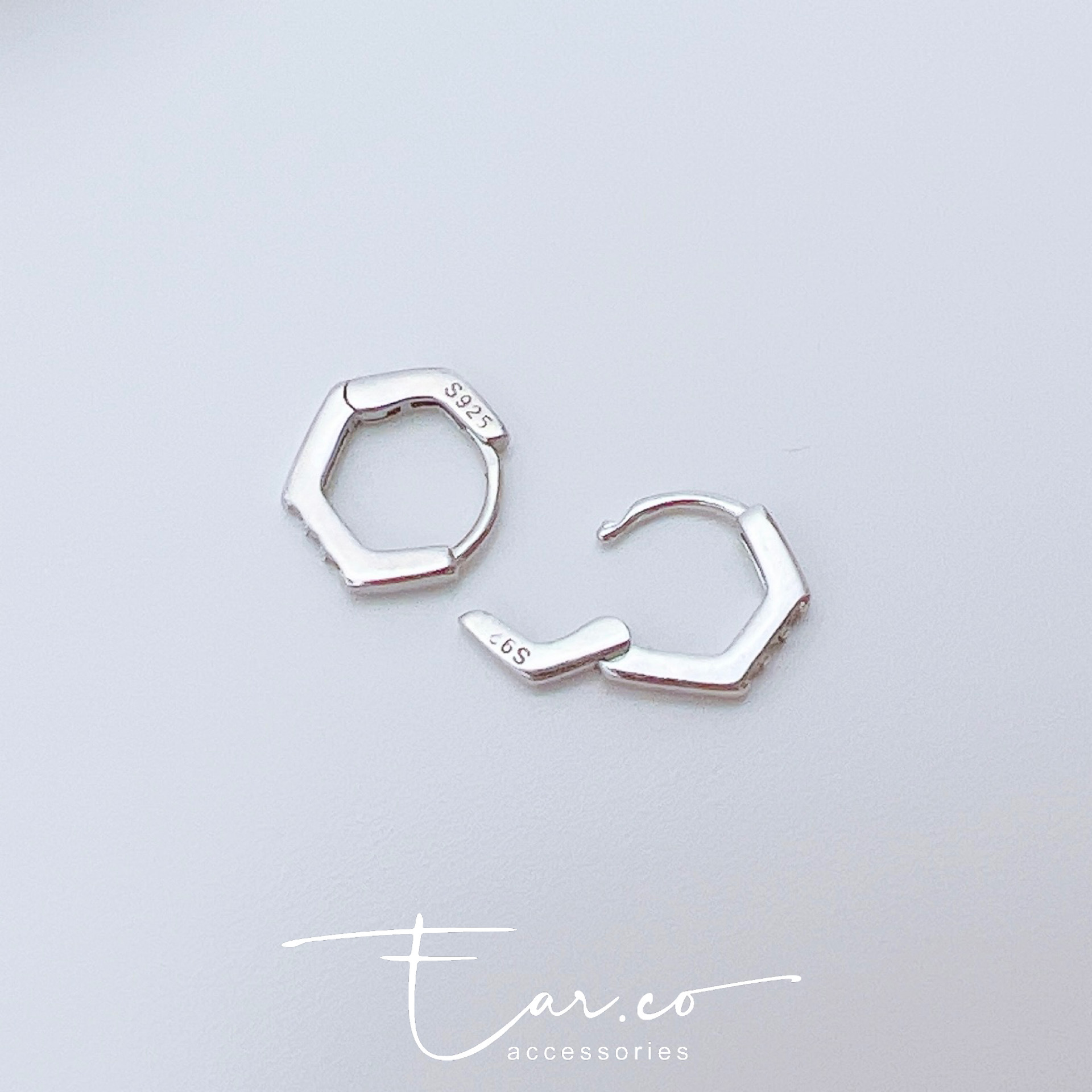 五邊形閃石純銀小耳圈 [睡覺不用脫! ] #A1006