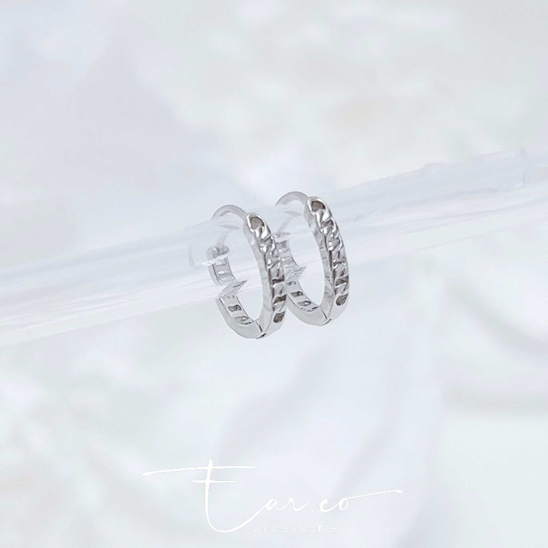 幼款鏈條圖案純銀小耳圈 [睡覺不用脫! ] #A1005