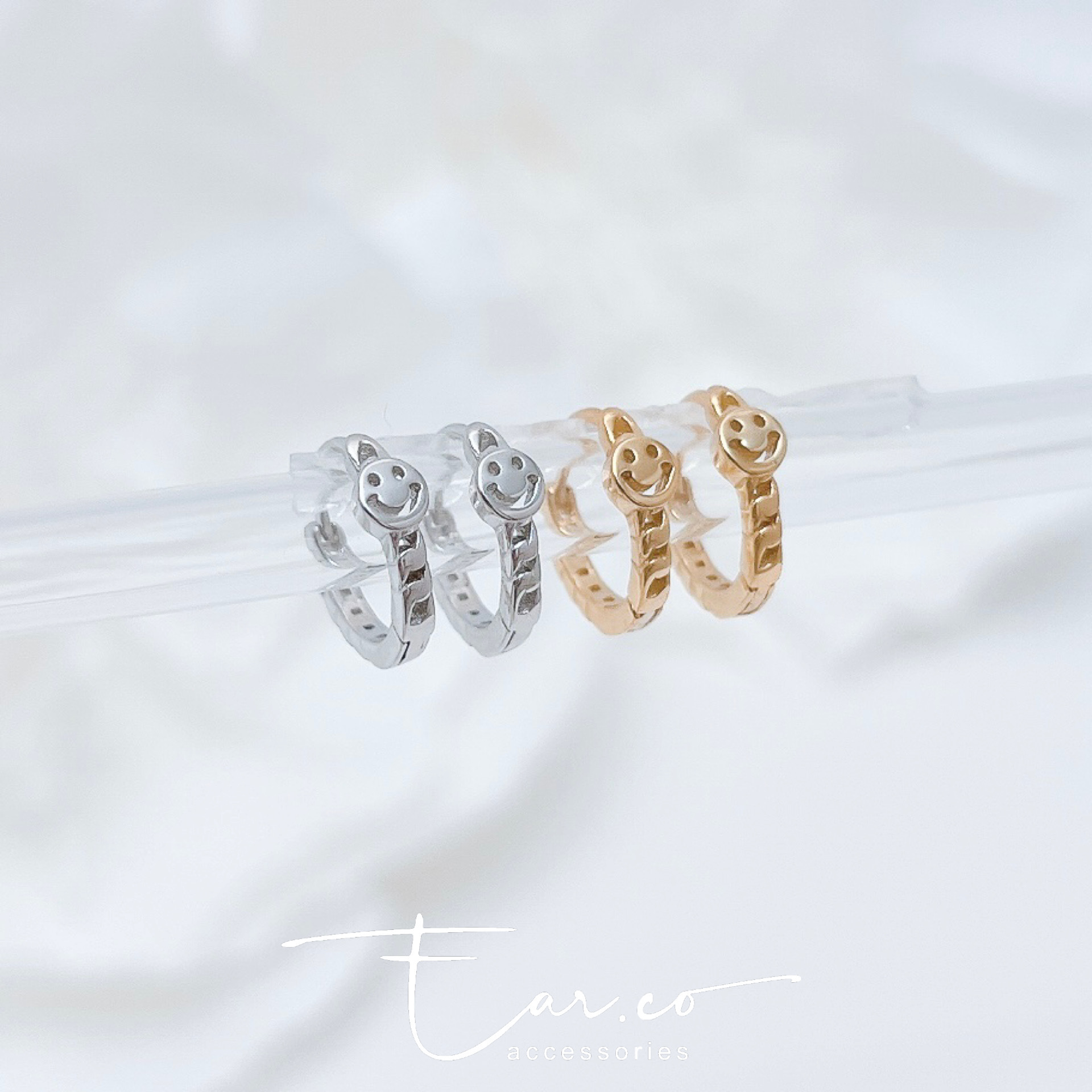 鏈條笑臉純銀小耳圈 [睡覺不用脫! ] #A1002