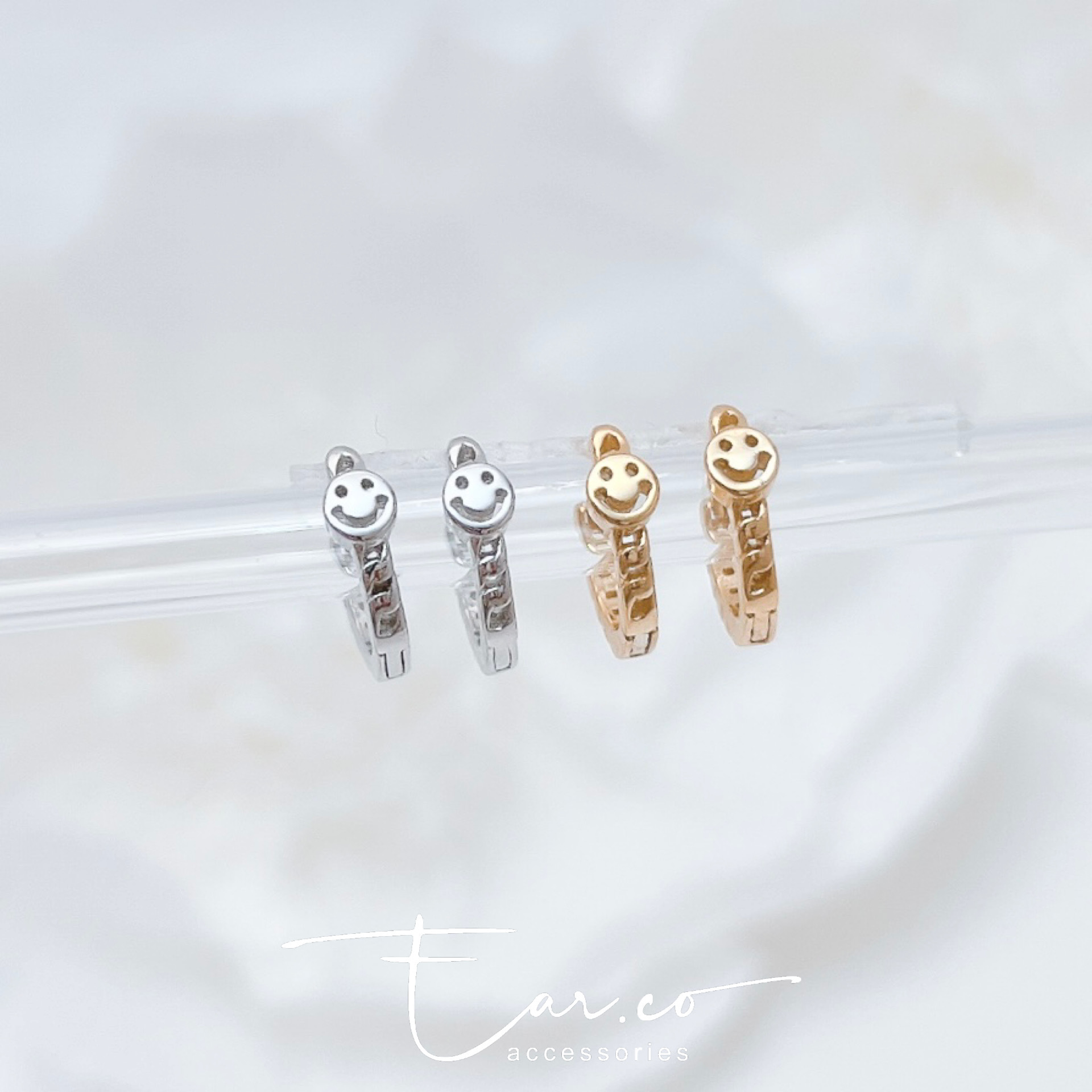鏈條笑臉純銀小耳圈 [睡覺不用脫! ] #A1002