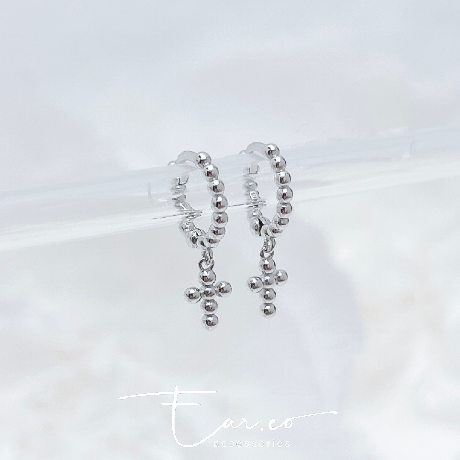 甜甜圈拼十字架垂釣純銀小耳圈 [睡覺不用脫! ] #A1000