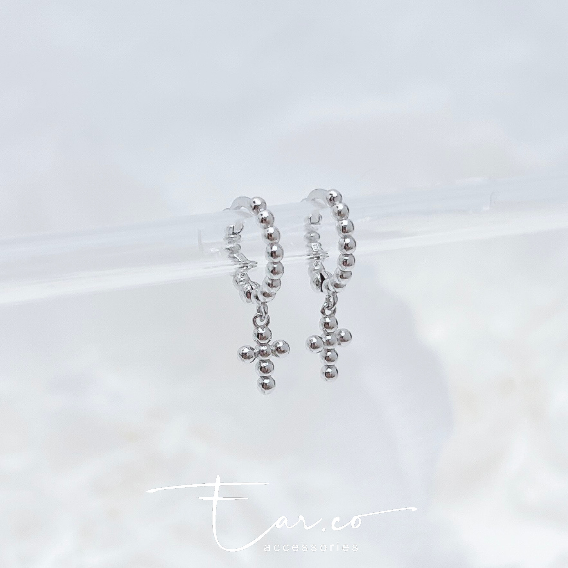 甜甜圈拼十字架垂釣純銀小耳圈 [睡覺不用脫! ] #A1000